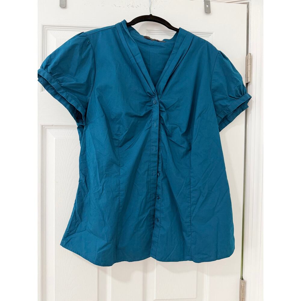 The Limited - Women's Essential - Short Sleeve Button Down Shirt - Blue - XL